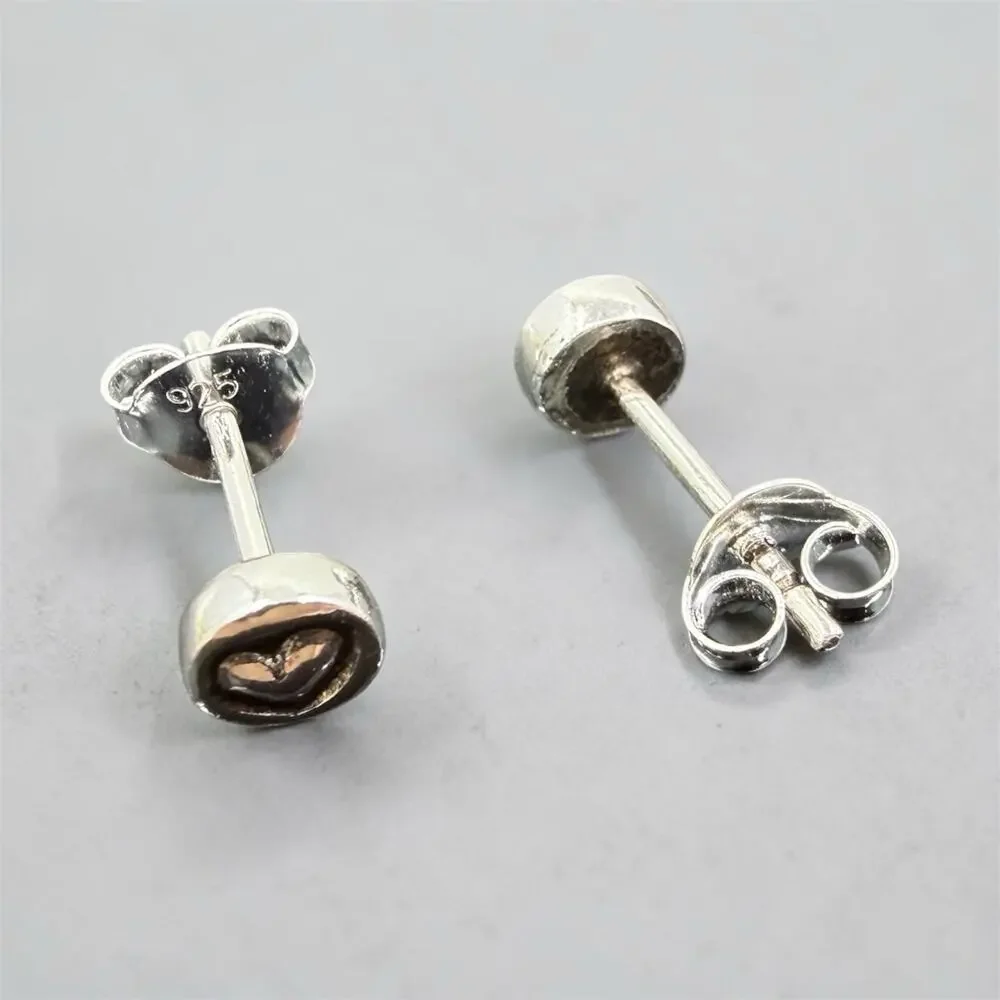 Round Heart Love Post Stud Earrings 925 Sterling Silver Friction Backs